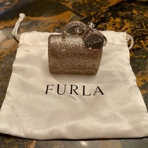 FURLA Miniature CANDY BAG Pearl Glittery Gold Rubber HandBag Keyring/Charm